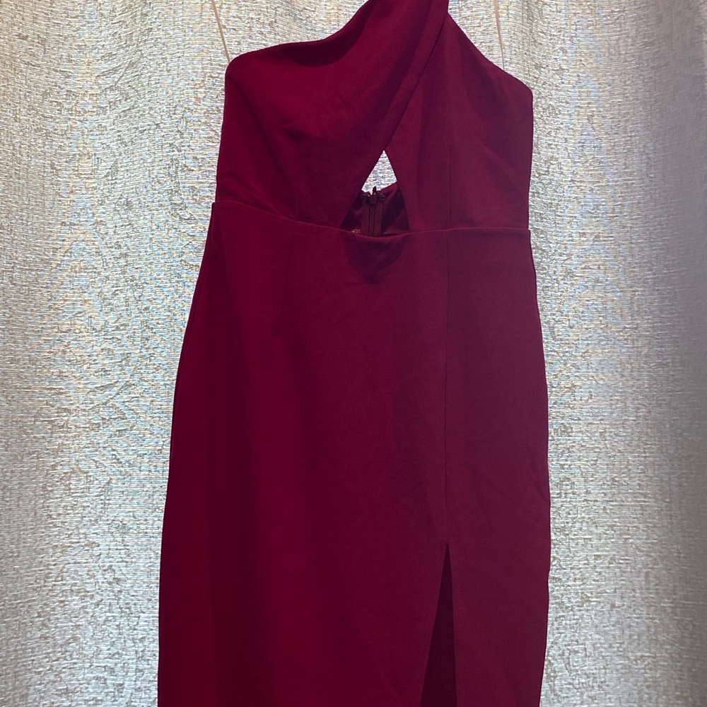 Hello Molly Red One Shoulder Sheath Midi Dress